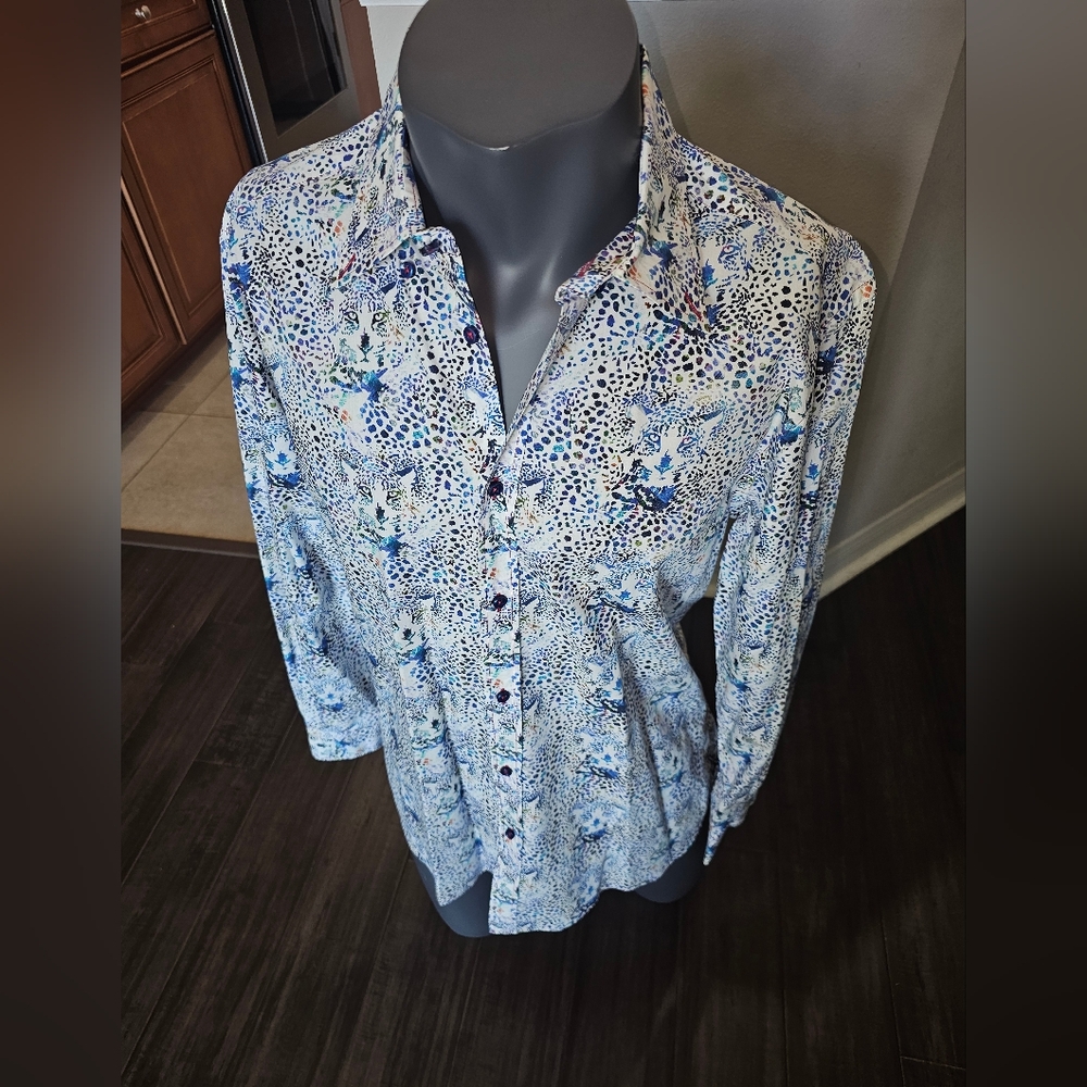 Naracamicie White and Blue Patterned Button-Down Shirt